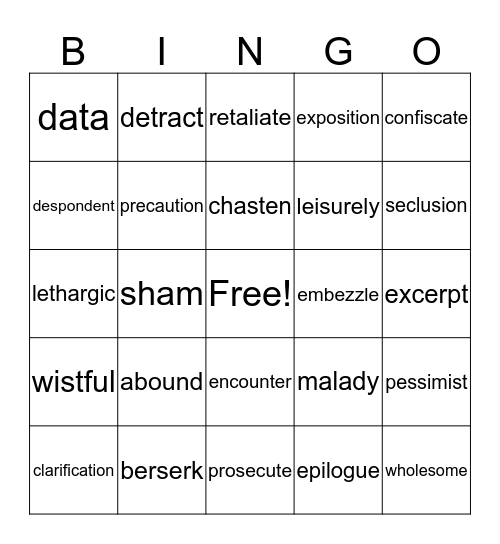 Vocabulary Bingo Card