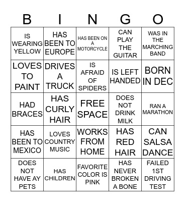 ICE BREAKER BINGO Card