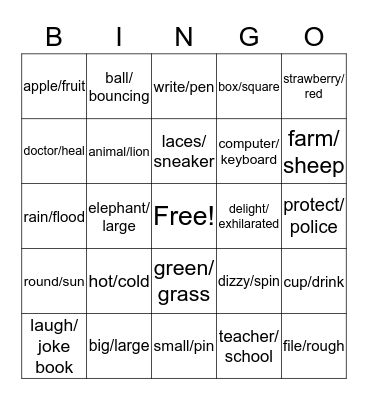 Analogies Bingo Card