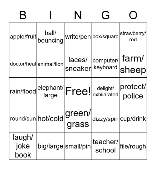 Analogies Bingo Card