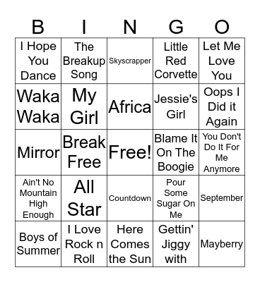 Music Bingo Card