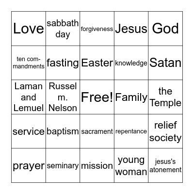 general conference bingo Card