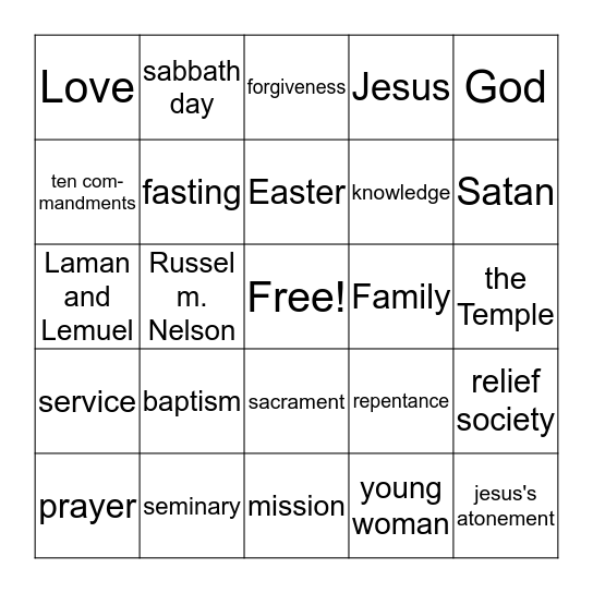 general conference bingo Card