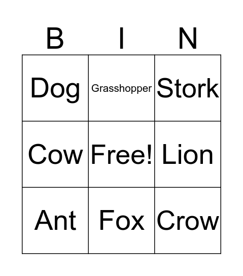 Aesop's Barnyard Bingo Card