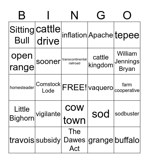 Chapter 13 - The West Transformed Bingo Card