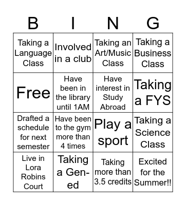 "Academic" BINGO Card