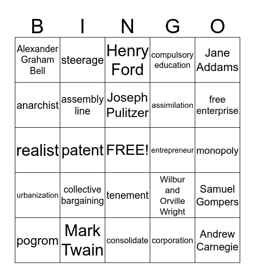 Chapter 14 - Industry and Urban Growth Bingo Card