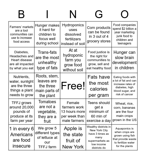 TFFJ Bingo Card