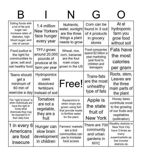 TFFJ Bingo Card