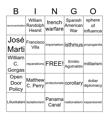 Chapter 16 - The United States Looks Overseas Bingo Card