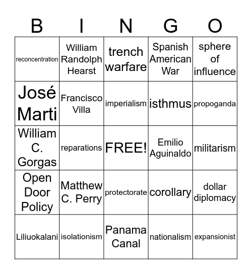 Chapter 16 - The United States Looks Overseas Bingo Card