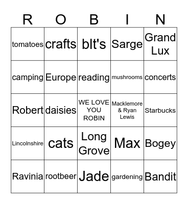 HAPPY BIRTHDAY ROBIN Bingo Card