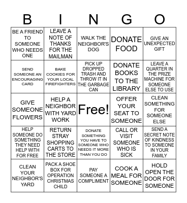 I Can Serve God through Serving Others Bingo Card