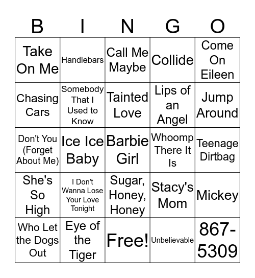 One Hit Wonders  Bingo Card