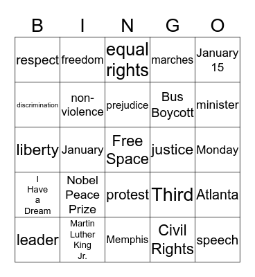 Martin Luther King Jr Bingo Card