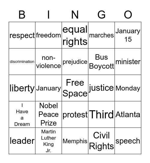 Martin Luther King Jr Bingo Card