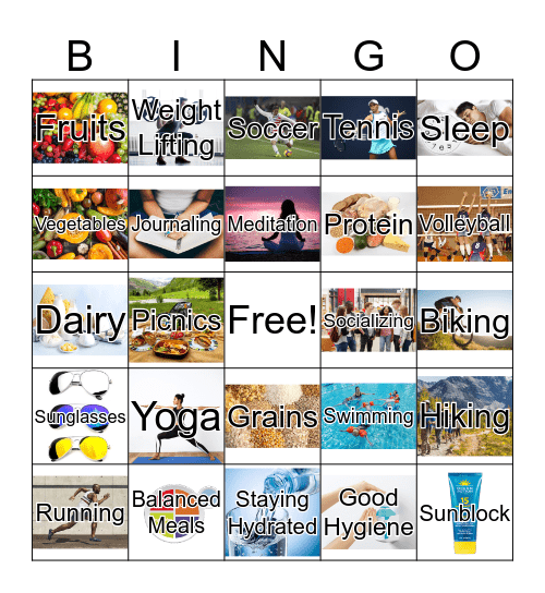 Healthy Living Bingo Card