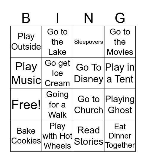 Grandparents Bingo Card