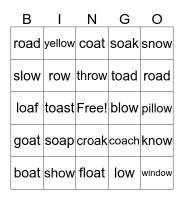 Long o Bingo Card