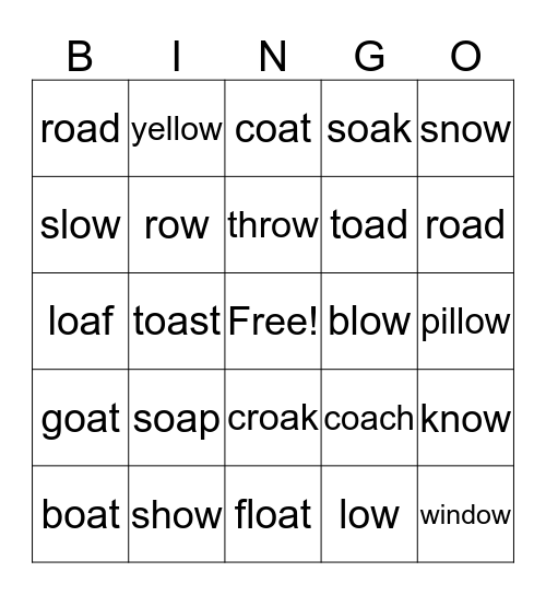 Long o Bingo Card