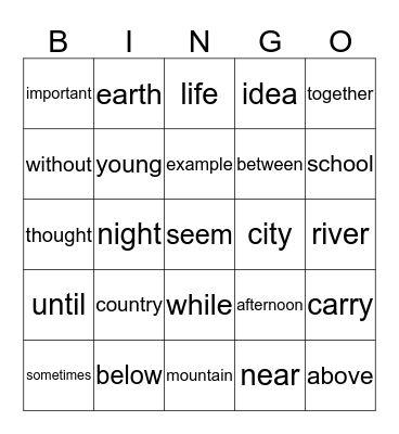 Sight words Bingo Card