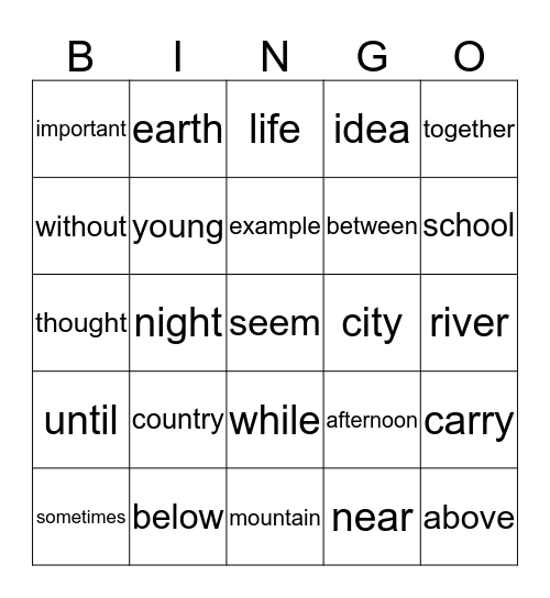 Sight words Bingo Card