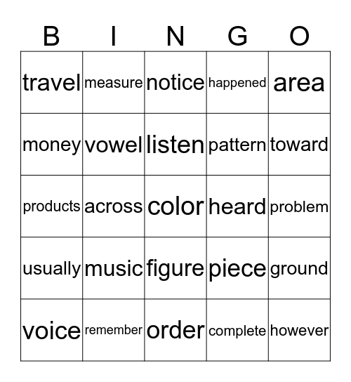 Sight words Bingo Card