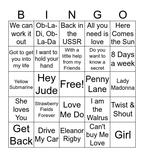 BB34 The Beatles 2 Bingo Card