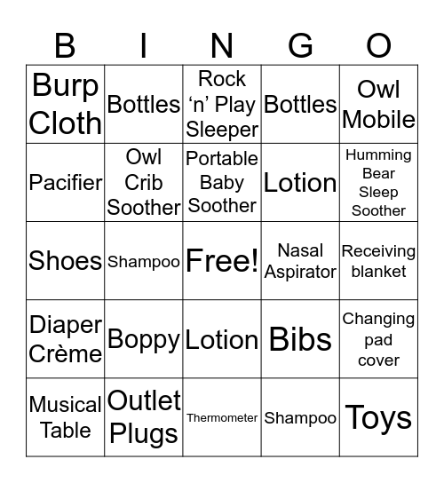 Baby Barber Bingo Card