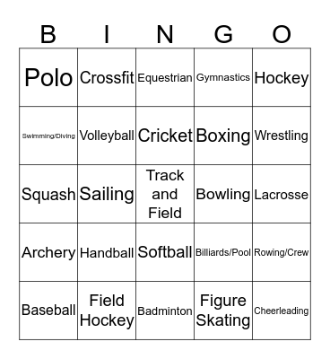 Sports Bingo Card