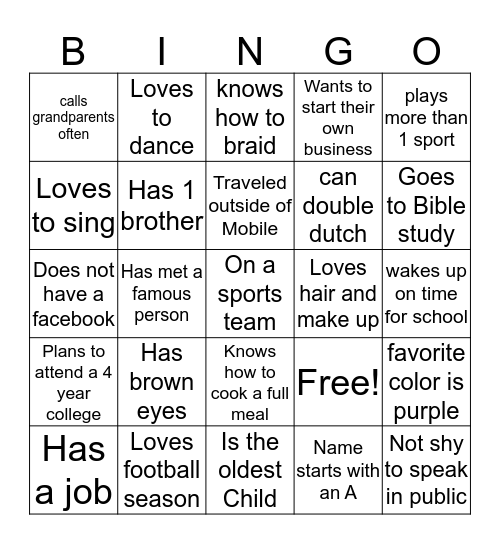 Jazz It Up Bingo Card