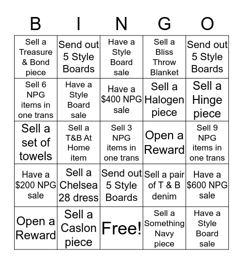 Full Price NPG Double Points BINGO Card