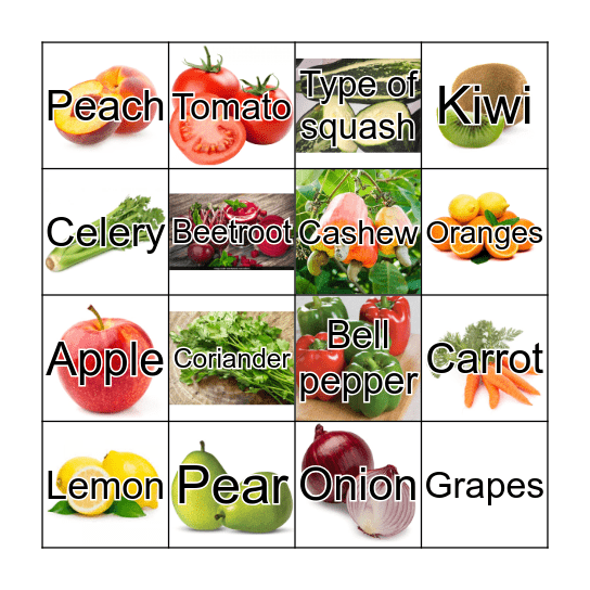 Fruits and Vegetables Bingo Card