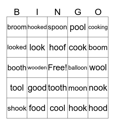 Dipthongs oo/oo Bingo Card