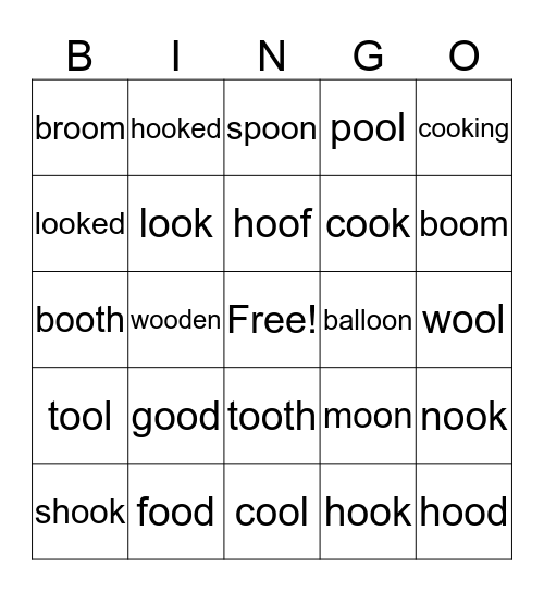 Dipthongs oo/oo Bingo Card