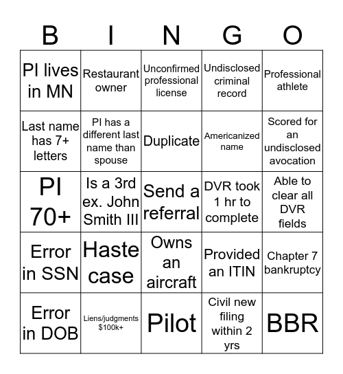 RSU Bingo Card