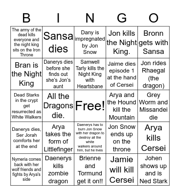 GOT Bingo!! (Erin) Bingo Card