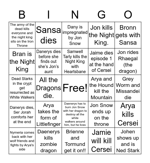 GOT Bingo!! (Erin) Bingo Card