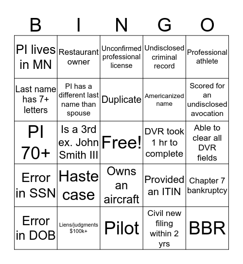 Untitled Bingo Card