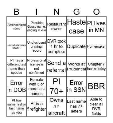 RSU Bingo Card