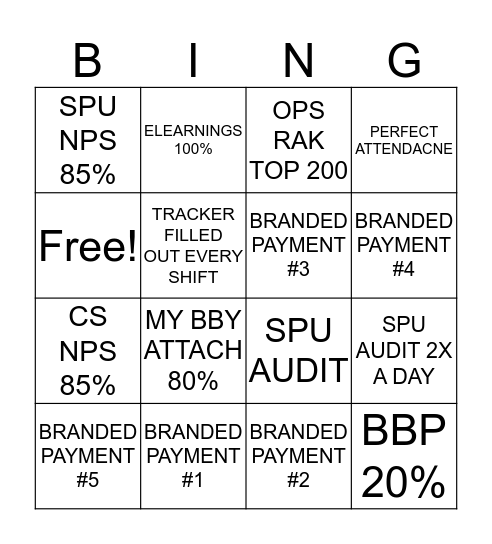 OPS BINGO Card