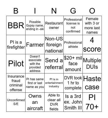 RSU Bingo Card