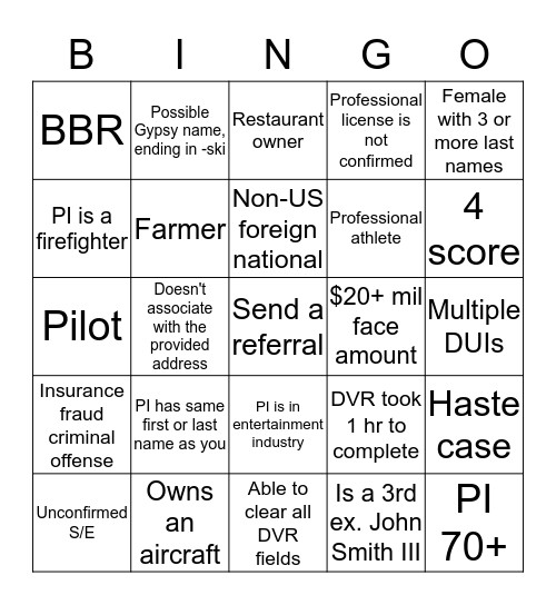 RSU Bingo Card