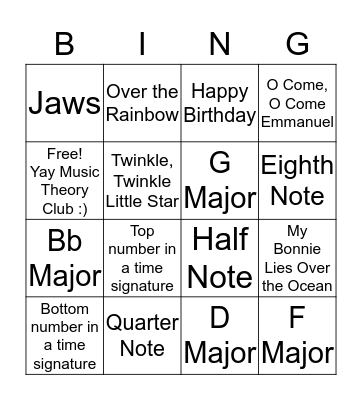 Music Theory Club Bingo Card
