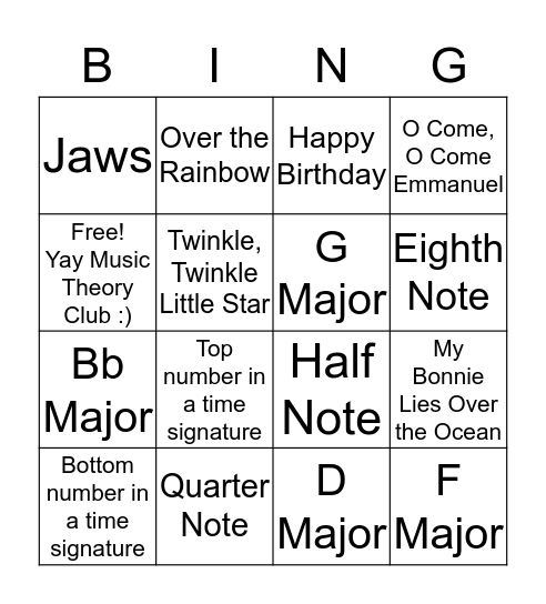 Music Theory Club Bingo Card