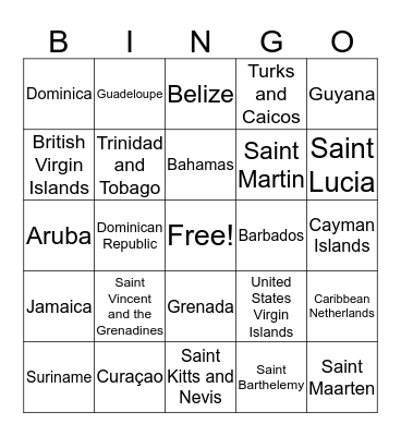 Caribbean Bingo Card