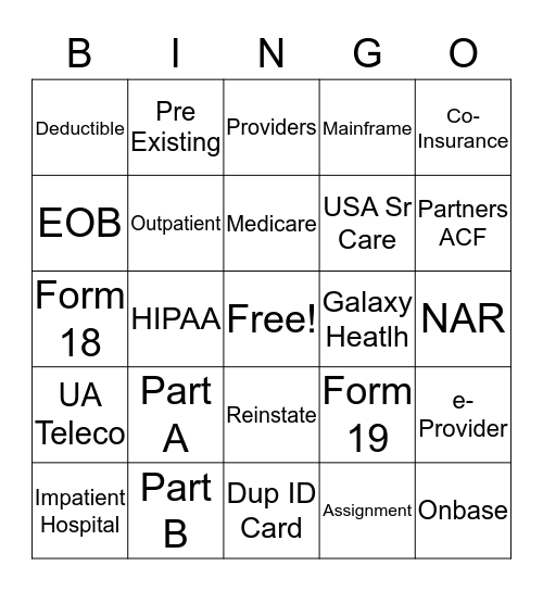 UA Medicare Bingo Card