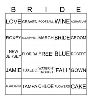 BRIDAL BINGO Card