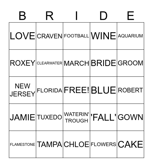 BRIDAL BINGO Card