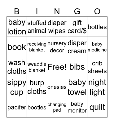 Baby Gift Bingo Card